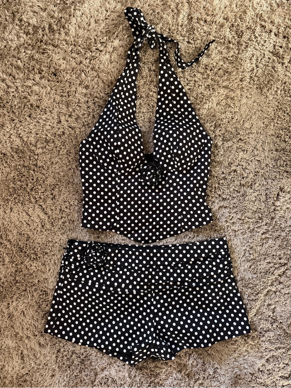 Outcast Black & White Piai Polka Dot Halter Top with Shorts